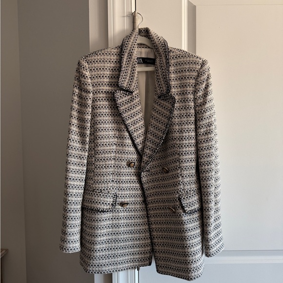 Zara Black and White Tweed Blazer Small | Timeless - Picture 1 of 7